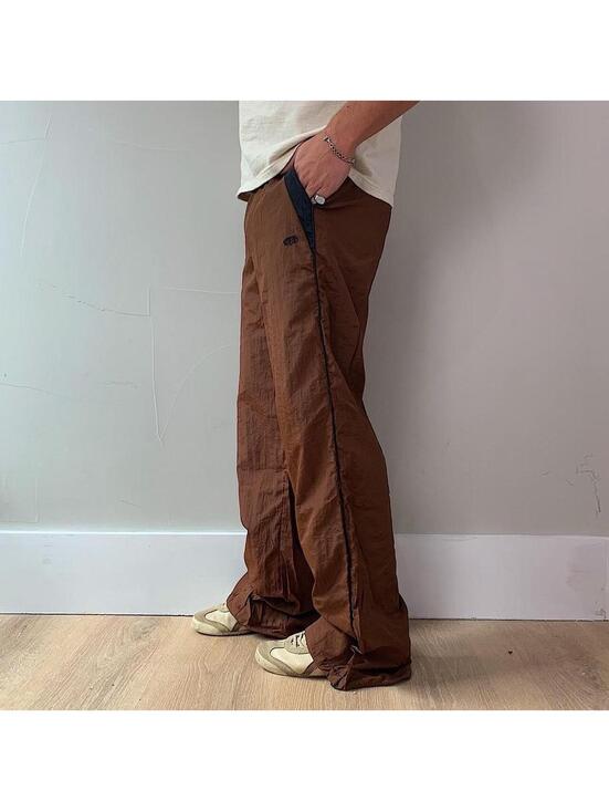 Pants - Y2k 2000s baggy loose lightweight striped Brown and Black windbreaker pants